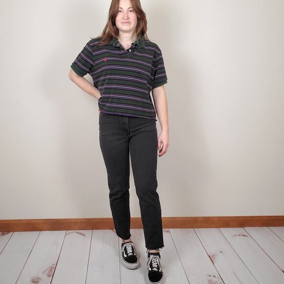 Vintage 90s Polo Ralph Lauren Striped Crop Top Green XL - Picture 1 of 9